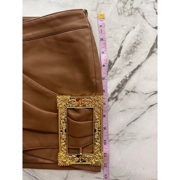 New w tags Nana Jacqueline Brown leather Mini Skirt size XS with gold frame - Picture 9 of 10